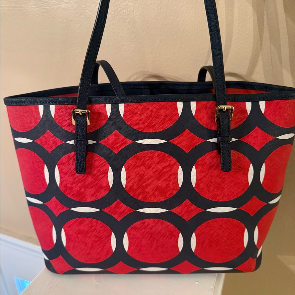 Michael Kors Red and Navy Geometric Tote ECC - Picture 3 of 14